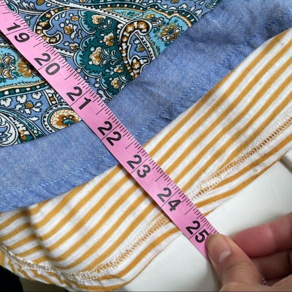 Anthropologie Postmark Striped Yellow 3/4 Blouse, Blue Paisley Front‎ sz XS - Picture 10 of 10